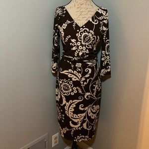 David Meister Classic Floral print dress - Size 10 - Brown and Cream